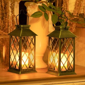 Lanterne décorative suspendue bougie sans flamme scintillante lanterne de jardin en métal vintage étanche pour décoration de table patio cour - Product Image 4
