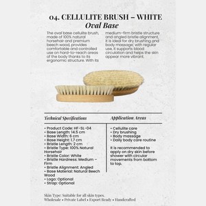 Brosse anti-cellulite en crin de cheval naturel, ovale blanche, en bois, pour le corps, OEM, marque privée - Product Image 3
