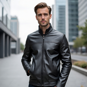 Chaqueta de cuero de PU con letras de gran tamaño para hombre, chaquetas de cuero ajustadas con botón de cuerno para hombre, abrigo de cuero de motocicleta holgado personalizado para hombre - Product Image 6