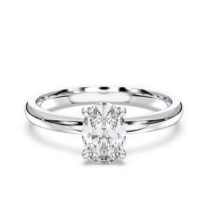 Anillo de compromiso de moissanita de 1,17 quilates, forma ovalada y redonda, Juego de puntas de diamante en platino para mujer, con forma de moissanita de quilates, de 2/1" - Product Image 1
