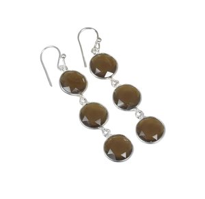 Smoky <b>Quartz</b> Gemstone <b>Earrings</b> 925 Handmade Simple Solid Sterling Silver Dangle Design for Women Best Fashion Jewellery - Product Image 1