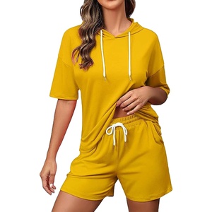 Conjuntos de dos piezas OEM de dos piezas para mujer, conjuntos de Sudadera corta con capucha, conjuntos de chándal, ropa de salón Oem de manga corta, Sudadera con capucha y conjuntos cortos 2026 - Product Image 2