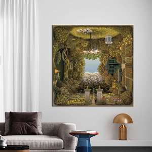 Surreal Garden Illusion Wall Art - Œuvre d'art sur toile imprimée fantaisiste, encadrée - Product Image 1