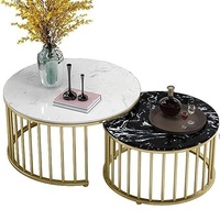 Ensemble de tables gigognes de luxe en marbre blanc avec cadre en acier inoxydable doré, mobilier décoratif écologique pour la maison - Vente en gros