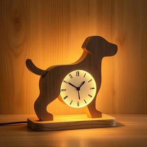 Lampe de table en bois massif horloge lampe de nuit en bois fait à la main horloge décoration de bureau en bois - Product Image 1