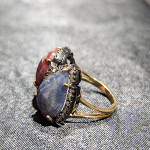 Reyes Tuyên Bố Của <span class=keywords><strong>Ruby</strong></span> Và Màu Xanh Sapphire Đá Quý Wedding Promise Ring Với Kim Cương Điểm Nhấn 925 Sterling Bạc Victoria Đồ Trang Sức - Product Image 5