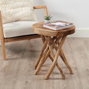 Mesa de Madera de Teca Hecha a Mano de Primera Calidad con Tapa de Madera Natural, Mueble Rústico para Sala de Estar, Dormitorio, Decoración del Hogar - Product Image 5