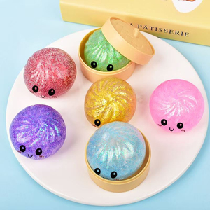 2026 Wholesale Mystery <b>Squishy</b> Dumpling Toy, Random Color Glitter Squeeze Ball with Steamer, Fidget Toy for Vending Machine - Product Image 6