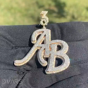Pendentif Lettre Personnalisé en Moissanite Glacée, Argent Sterling 925, Bijoux Hip Hop pour Hommes, Diamant Dvars, Plaqué Rhodium/Or/18K, Luxe - Product Image 1