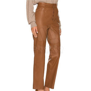 Último diseño transpirable media cintura plana frontal invierno Casual mujeres pantalones de cuero de alta calidad - Product Image 2