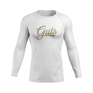 Guts Ranked Rash Guard pour homme, manches courtes, respirant, or sur blanc - Product Image 1