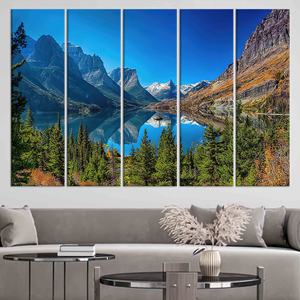 Obra de arte impresa en lienzo: decoración del Parque Nacional de Glaciar de Saint Mary Lake, juego de 5 lienzos - Product Image 1