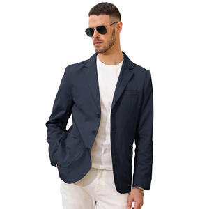 OEM hombres abrigo Casual manga larga muesca solapa 3 botones abrigo más tamaño tela para hombres algodón Blazer - Product Image 1
