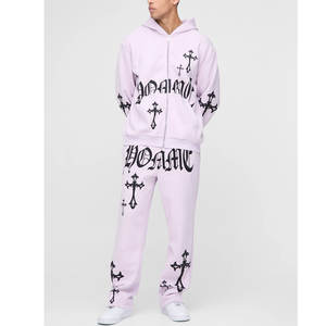 Ensemble survêtement vintage pour homme avec sweat à capuche à fermeture éclair intégrale et pantalon de survêtement imprimé personnalisé - Product Image 1