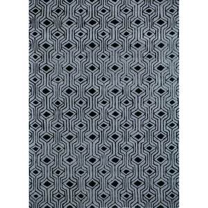 Tapis en laine tufté à la main Imara, géométrique, gris et noir, rectangulaire, pour couloir, tissage plat, viscose et jute, pour usage domestique - Tra-13372 - Product Image 1