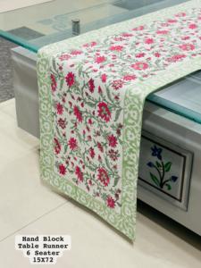 Caminos de mesa impresos con bloques de mano de tela de lona de algodón hechos a medida para hogar y hoteles para mesa de 6 plazas con pequeños motivos florales - Product Image 3