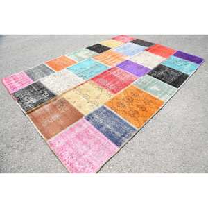 Alfombra turca Vintage moderna de 5,5x7,6 pies, Beige diseño abstracto de lana, diseño de pasillo rectangular de Tabriz, alfombra de habitación de látex de área grande - Product Image 3