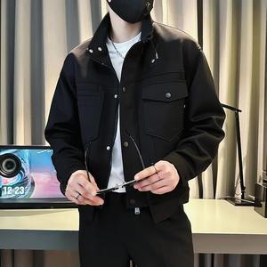 แจ็กเก็ตผู้ชาย Moto BIKER กระเป๋าทึบขั้นสูงเรียบง่ายคลาสสิกลำลองฤดูใบไม้ผลิฤดูใบไม้ผลิฤดูใบไม้ผลิกันลมผ้าใบถนนสูง - Product Image 2