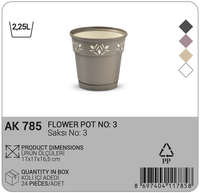 Pot de fleurs en plastique PP brun de 2,25 L, design moderne et élégant avec découpes, durable, léger, écologique, multi-usages, pour la maison et l'intérieur