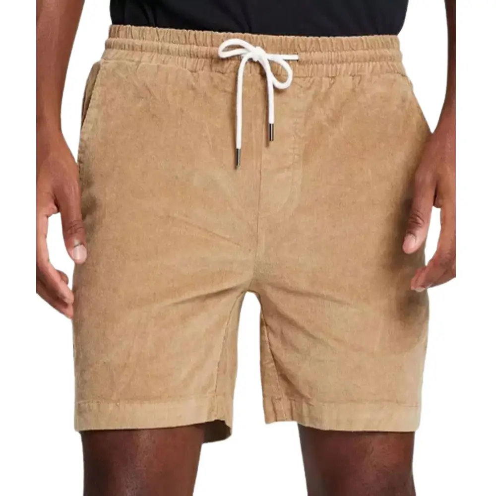 กางเกงขาสั้นผ้าลินินสั่งตัดสีกากีสำหรับผู้ชาย,กางเกงขาสั้นชายหาดสีพื้นสำหรับฤดูร้อน