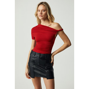 GRIMELANGE BURENTY Blouse asymétrique à manches courtes et col asymétrique pour femme - Product Image 5