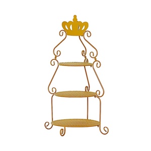 Support à gâteau en métal élégant et robuste à 3 niveaux, couleur or, parfait pour les mariages, les fêtes et les présentations de desserts - Product Image 1