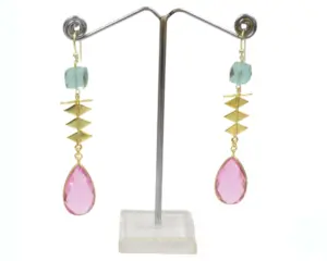 925 Sterling Silver Pink And Aqua Quartz With 18k Gold Plated Hoop Earring Best Gift For Valentines Day And New Year Festival