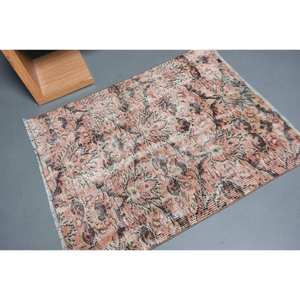 Tapis traditionnel en laine noire rose 3.6 X 4.1ft classique turc fait à la main Jacquard Weave Patchwork pour adolescents Rectangle couloir Latex - Product Image 2