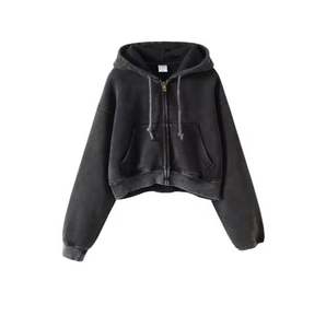 OEM, sweat à capuche court pour femmes, tenue décontractée surdimensionnée en coton polaire, fabricant personnalisé - Product Image 2