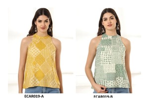 Top Kurti de rayón de algodón corto vibrante para mujer, diseño moderno Indo occidental, moda ligera de verano, Exportación lista desde la India - Product Image 4