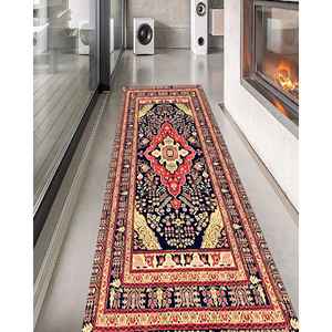 Navy And Red Printed Area Rug, Classic Pattern Decorative Carpet,Chenille Rug - Product Image 5