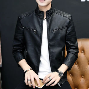 แจ็กเก็ตหนัง PU กันลมฤดูใบไม้ร่วงสำหรับผู้ชายและผู้หญิงมีซิปเสื้อแจ็กเก็ตแฟชั่นสไตล์นักขี่มอเตอร์ไซค์ทุกแบบ - Product Image 2