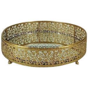 Top Selling Aluminum Casted High Grade Gold Plated Vintage Collection Designer Hotel & Restaurants Supplies Round <b>Mirror</b> <b>Tray</b> - Product Image 5