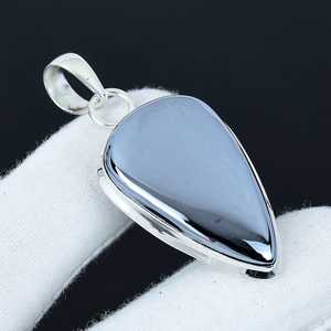 Nouveau beau matériel en argent en forme de poire Shungite pierres précieuses cristal bijoux guérison cristal pendentif cadeau lunette réglage bijoux - Product Image 3