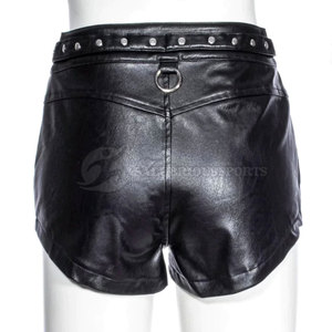 Shorts d'été décontractés en cuir pour femmes, taille élastique, logo personnalisé, grandes tailles, respirants, design tendance, avec nœud décoratif et boutons, couleur unie - Product Image 4