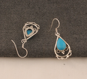 Handmade 925 Sterling Silver Turquoise <b>Earrings</b> for Women Pear Teardrop Gemstone Bridesmaid Wedding Jewelry Elegant Style - Product Image 5