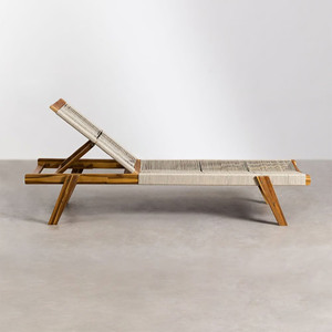 Tumbonas de Madera para Exteriores, Muebles de Jardín, Tumbona Combinada con Cuerda Tejida para Piscina, Muebles de Hotel - Nela - Product Image 3