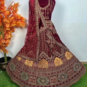 Lehenga de mariée multicolore regal avec broderie jarakn 12 kali design double dupatta et 6 m flair made in inde wedding wear - Product Image 1