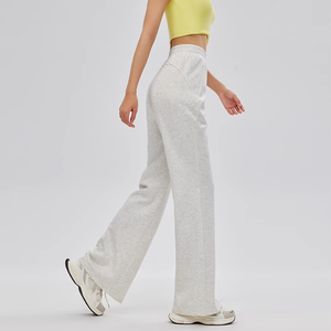 Pantalon élastique gris taille haute inspiré de l'automne pour les femmes de grande taille Design personnalisé décontracté style palazzo à jambes larges avec devant plat - Product Image 5