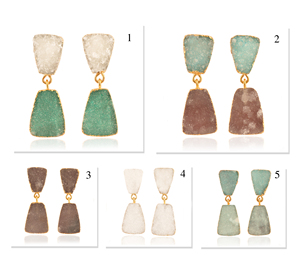 Boucles d'oreilles mode femme véritable gris sucre Druzy double pierre Dangler plaqué or bijoux faits à la main prix de gros cadeaux - Product Image 2