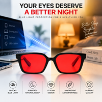 Lunettes de sommeil anti-lumière bleue à verres rouges, pour la nuit, verres PC, forme carrée, emballage personnalisé, marque privée, OEM