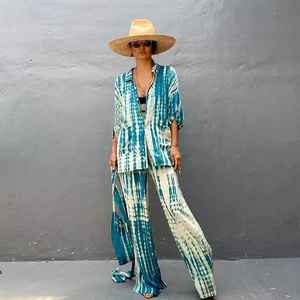 ชุดกิโมโนมัดย้อมด้วยมือ,ชุดเดรสวันหยุดสไตล์ Boho ทรงหลวมพร้อมกระเป๋า - Product Image 1