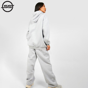 Manufacturers Custom Logo Streetwear Drop Shoulder 500gsm Heavyweight Blank No String Oversized Cotton Fleece <b>tracksuits</b> <b>women</b> - Product Image 4