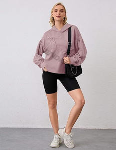 2025 ropa de otoño para mujer, suéter con capucha con logotipo personalizado para mujer, sudaderas informales con capucha de color sólido en blanco - Product Image 4