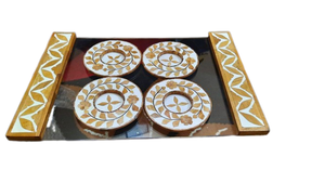 Nouvel ensemble de plateaux de service et de sous-verres en bois avec incrustation de nacre, design optimal, certifié EPCH, couleur personnalisable, hôtels, restaurants - Product Image 2