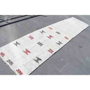 Tapis turc vintage, tapis de 3x11,8 pieds, tapis blanc abstrait - Product Image 3