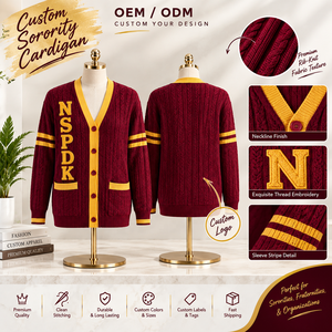 NSPDK Custom Greek Sorority <b>Cardigan</b> <b>Sweater</b> 100% Cotton V-neck Embroidered Logo Chenille Letter Wholesale OEM ODM Apparel - Product Image 2