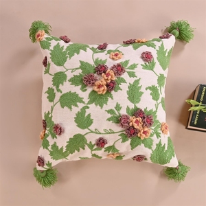 ปลอกหมอนอิงผ้าฝ้ายปักลายดอกไม้สีเขียวขนาด50x50ซม. สำหรับห้องนั่งเล่น - Product Image 2