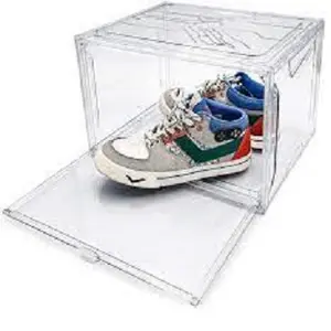 Toptan akrilik ayakkabı kutusu manyetik ön kapı Sneaker ayakkabı kutusu depolama conteneclear şeffaf akrilik ayakkabı kutusu