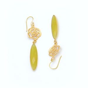 DUA Women's Trendy Brass Yellow <b>Jade</b> Flower Drop Earrings 18K Gold Plated Wedding <b>Jewelry</b> - Product Image 3